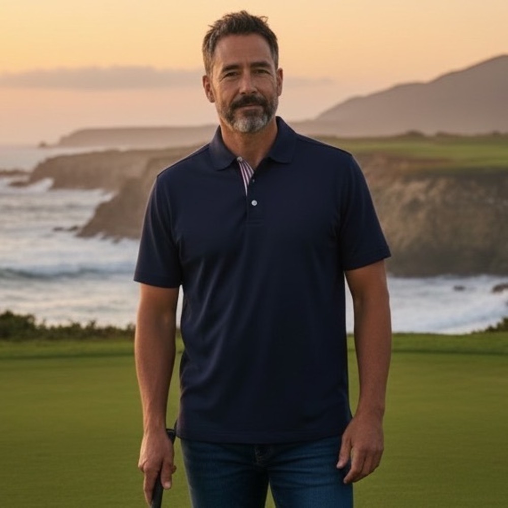 FootJoy Mens Navy Blue Striped Collar Performance Golf Polo Shirt Size M 1009994